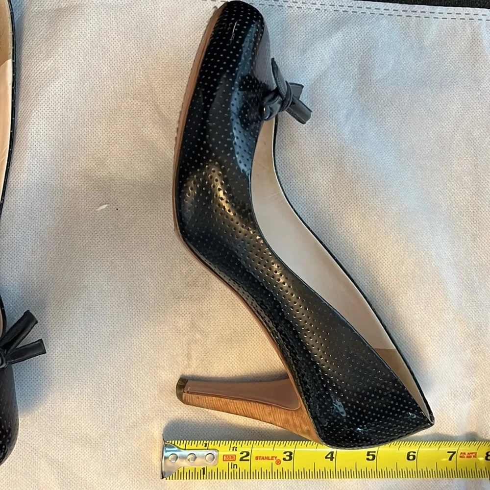 Prada Black Perforated Leather Bow Wooden Heels 38 - Picture 8 of 10